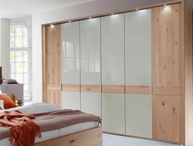 Outlet Cardiff Erle Kleiderschrank mit Glastüren Drehtürenschränke