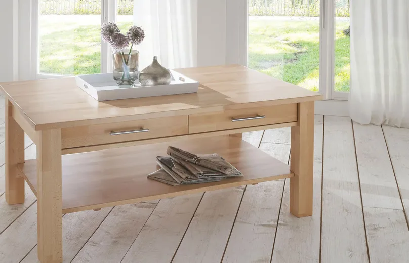 New CH130B Couchtisch mit Schublade Massivholz Couchtische