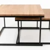 Couchtisch Set quadratisch massiv eiche mit Metallgestell Beistelltische|Couchtische