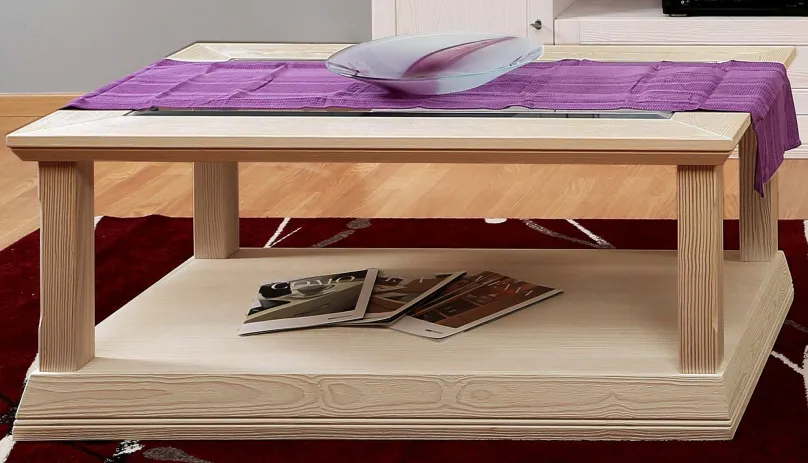 Sale Couchtisch Vienna - Pinie massiv mit Glasplatte Pinienmöbel|Couchtische