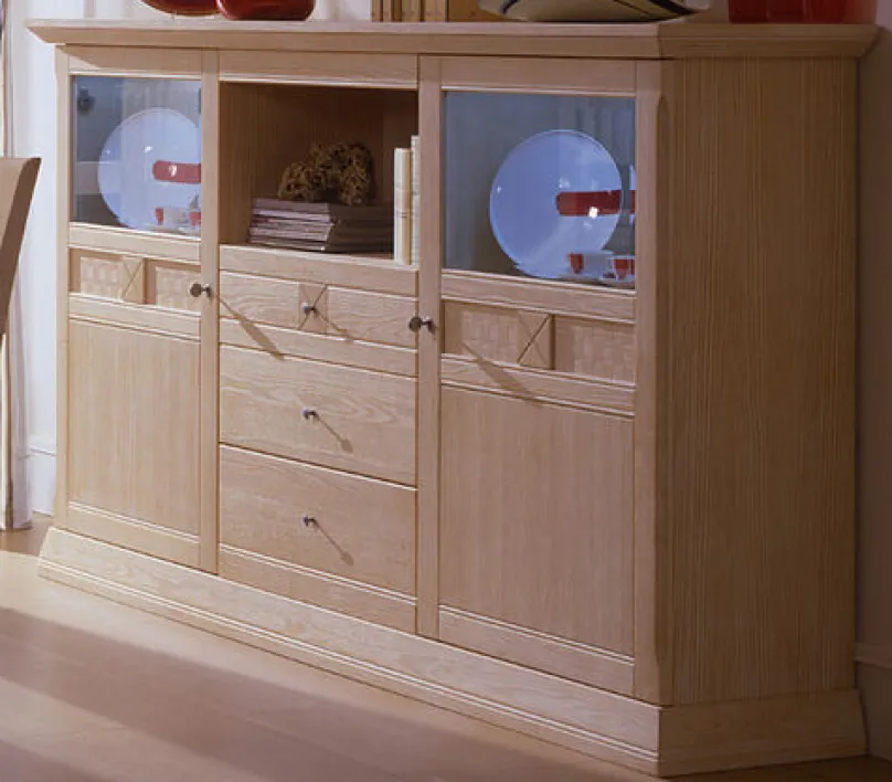 New Highboard 2-türig mit 3 Schubladen Vienna Pinie massiv Highboards|Sideboards