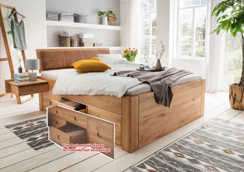Holzbett mit Schubladen wildeiche Massivholzbett