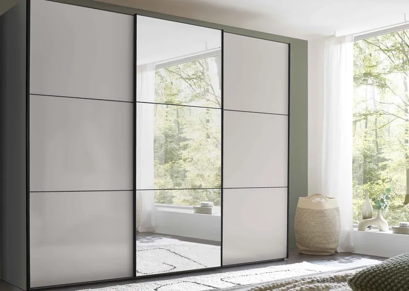 Sale Includo Kleiderschrank Hochglanz mit Spiegel Schwebebetürenschränke