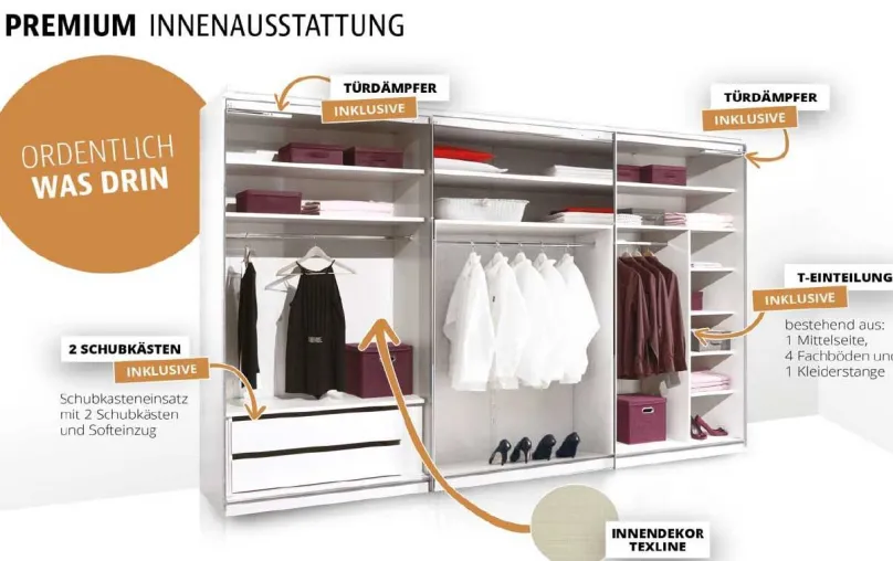 Sale Includo Kleiderschrank Hochglanz mit Spiegel Schwebebetürenschränke
