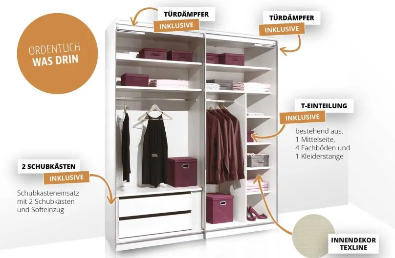 Best Includo Kleiderschrank mit Innenausstattung Schwebebetürenschränke
