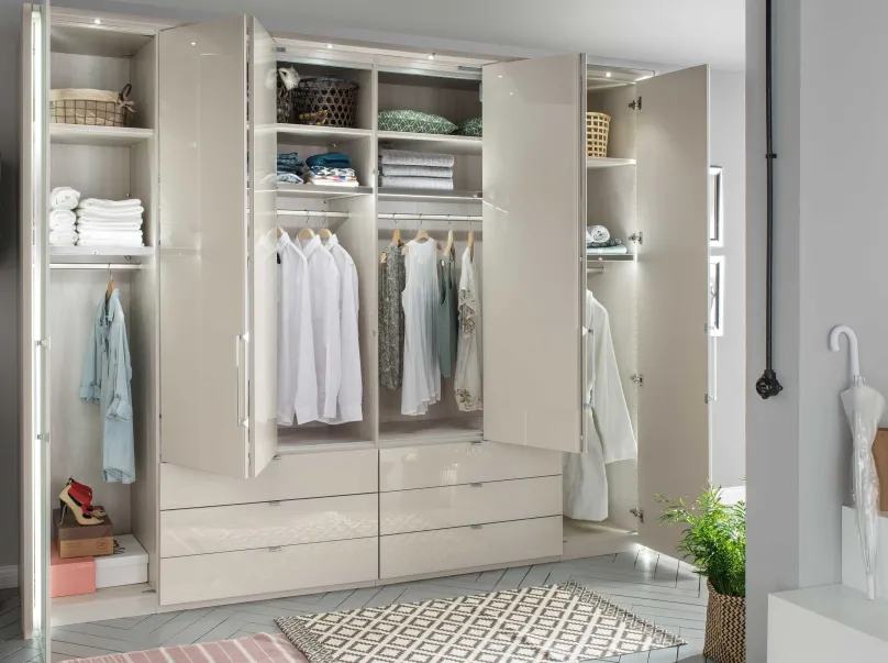 Outlet Kansas Kleiderschrank mit Schubladen 250 cm Falttürenschränke