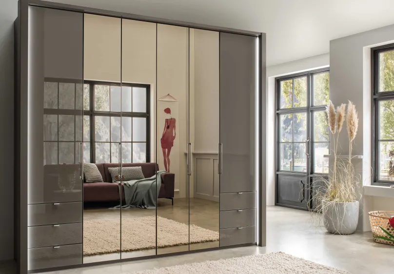 Outlet Kansas Kleiderschrank mit Schubladen 250 cm Falttürenschränke