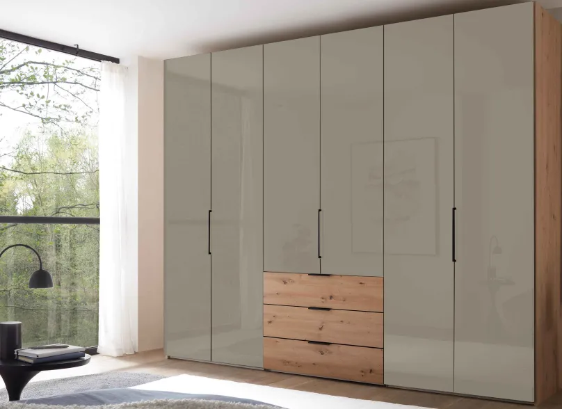 Outlet Kleiderschrank 300 cm breit mit Schubladen Drehtürenschränke