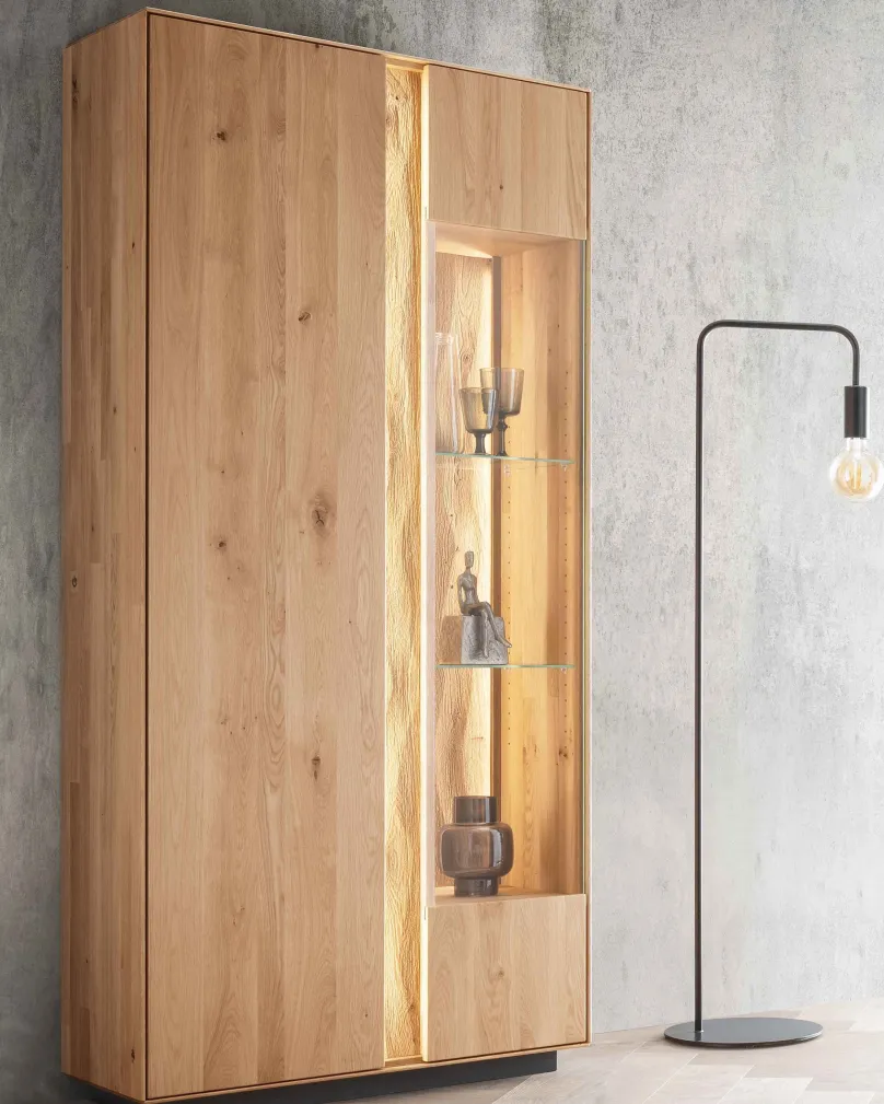 Discount Lausanne Vitrinenschrank wildeiche massiv Highboards|Anrichten