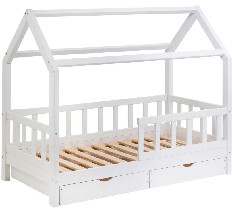 Online Massivholz Hausbett mit Schubkästen in 2 Größen Kinder Kinderbett