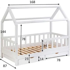 Online Massivholz Hausbett mit Schubkästen in 2 Größen Kinder Kinderbett