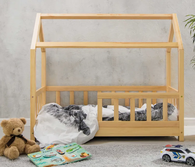 New Massivholz Kinderbett mit Himmelaufbau in 3 Größen Kinder Kinderbett