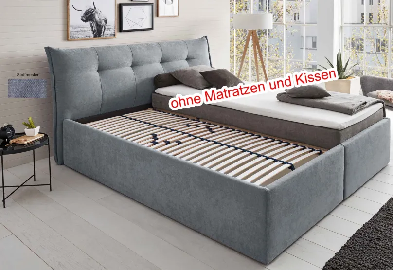 Discount Polsterbett grau 160x200 mit Bettkasten Polsterbett