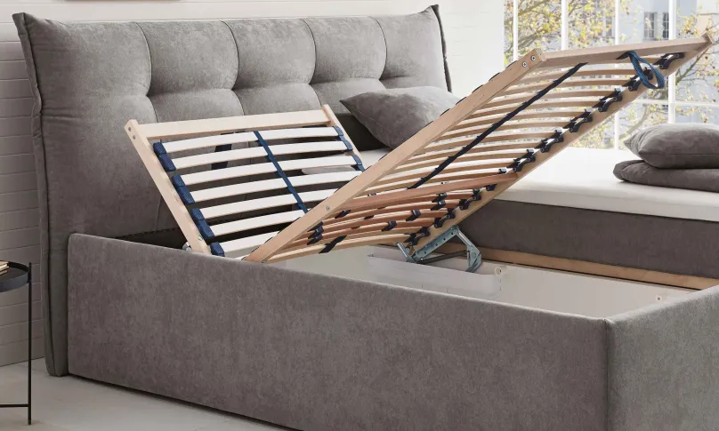 Discount Polsterbett grau 160x200 mit Bettkasten Polsterbett