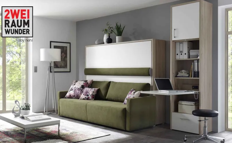 2RaumWunder Querklappbett mit Sofa Schrankbett