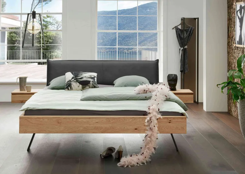 Outlet Redwood Holzbett mit Polsterkopfteil Massivholzbett
