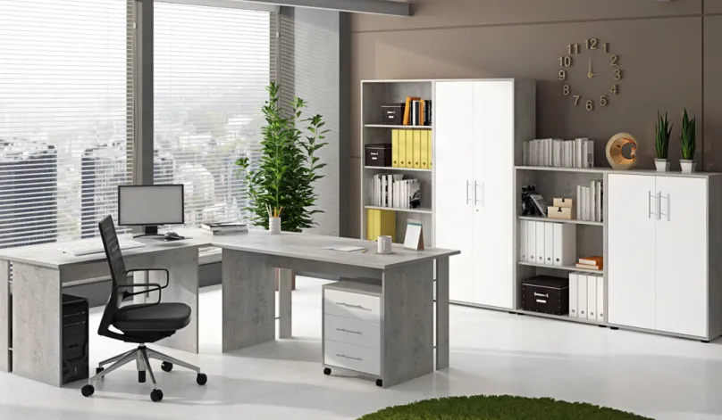 Outlet Saturn Büroeinrichtung in Beton-Optik komplett Büromöbel Sets