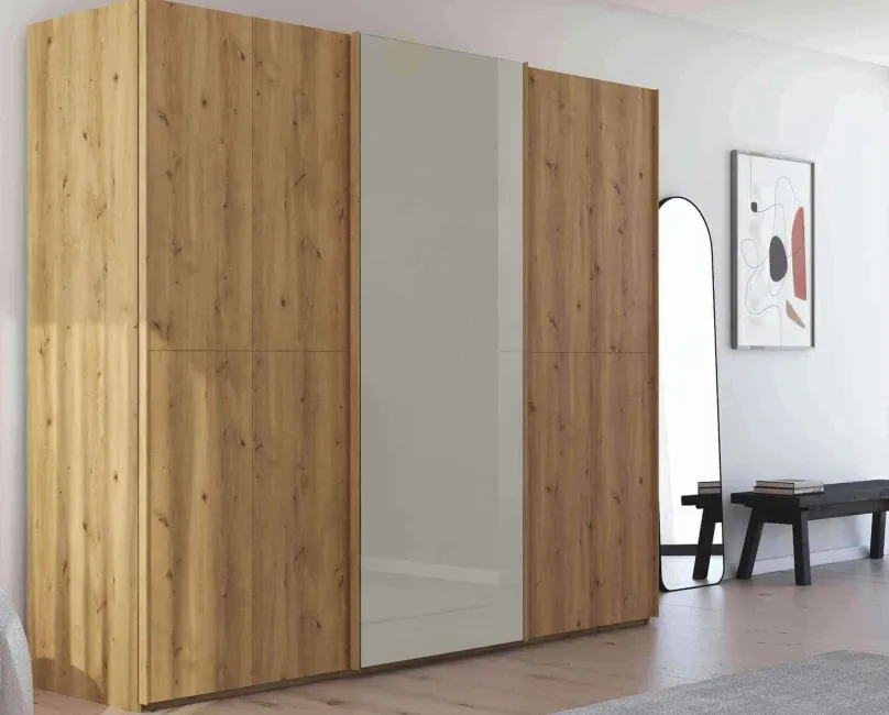 Online Scale Slide Wood Kleiderschrank eiche Schwebebetürenschränke