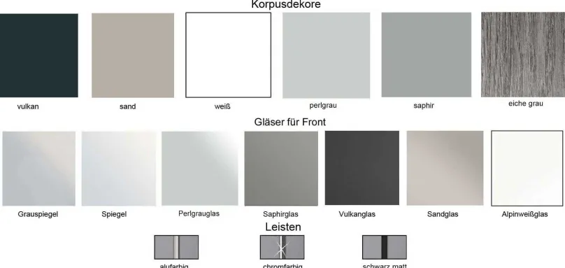 Sonate Rom Schiebeschrank mit Spiegel B373 cm Schwebebetürenschränke