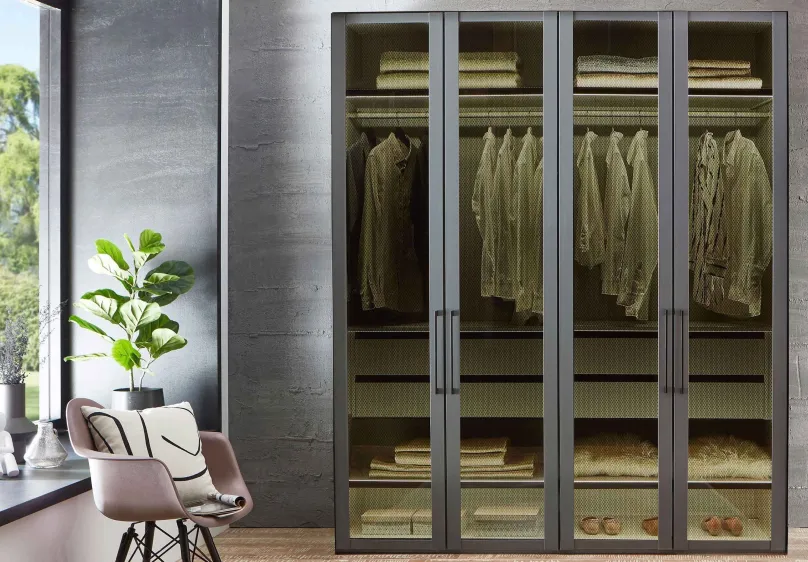Clearance Split Kleiderschrank Glas durchsichtig Drehtürenschränke