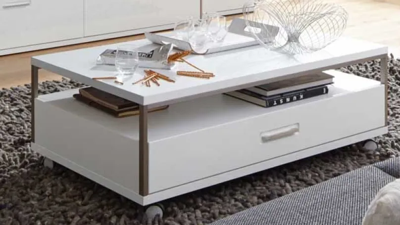 Trento Couchtisch weiß mit Schublade Couchtische
