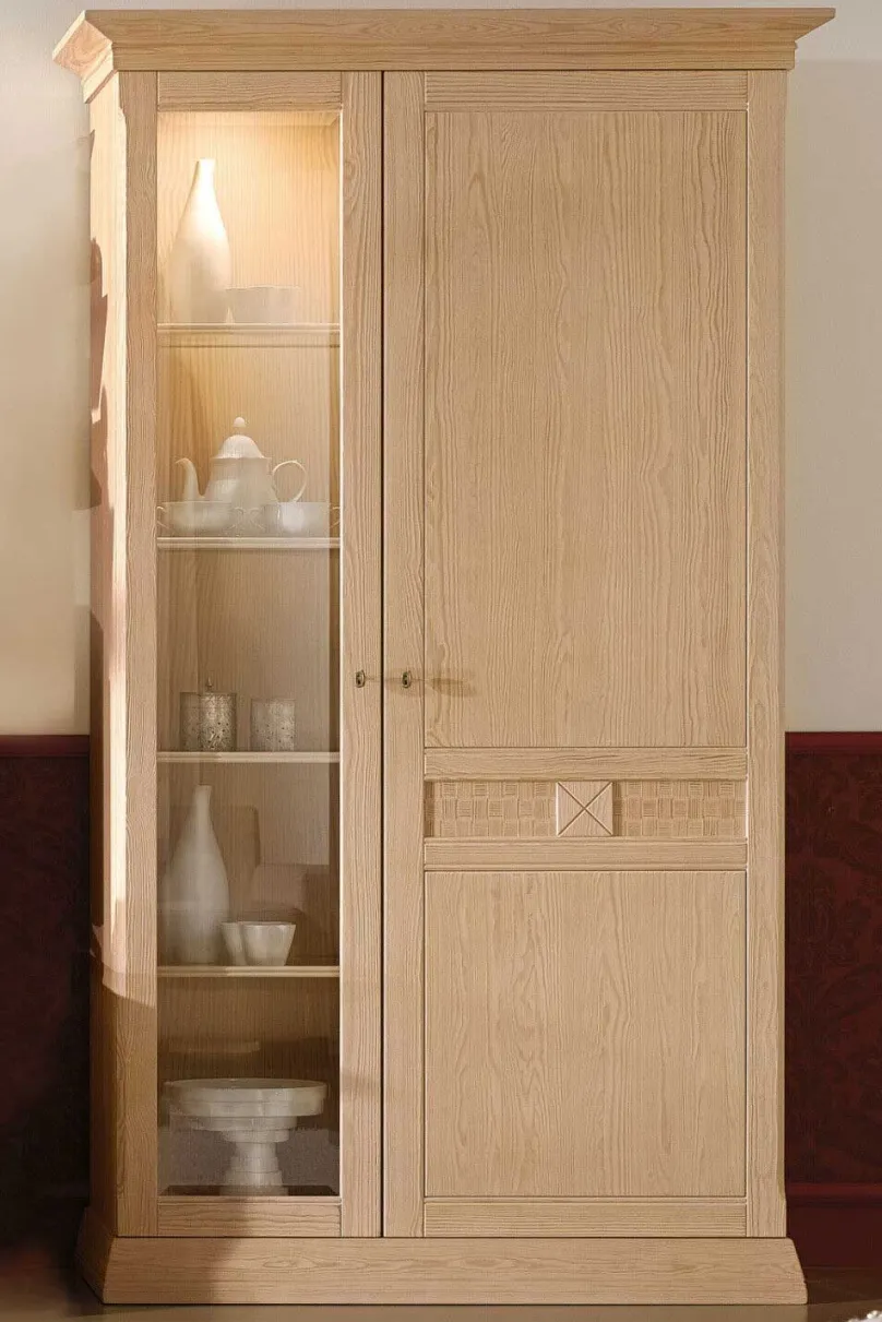 Hot Vienna Wohnzimmerschrank mit Vitrine Pinie massiv in 4 Farben Vitrinen|Vitrinenschränke