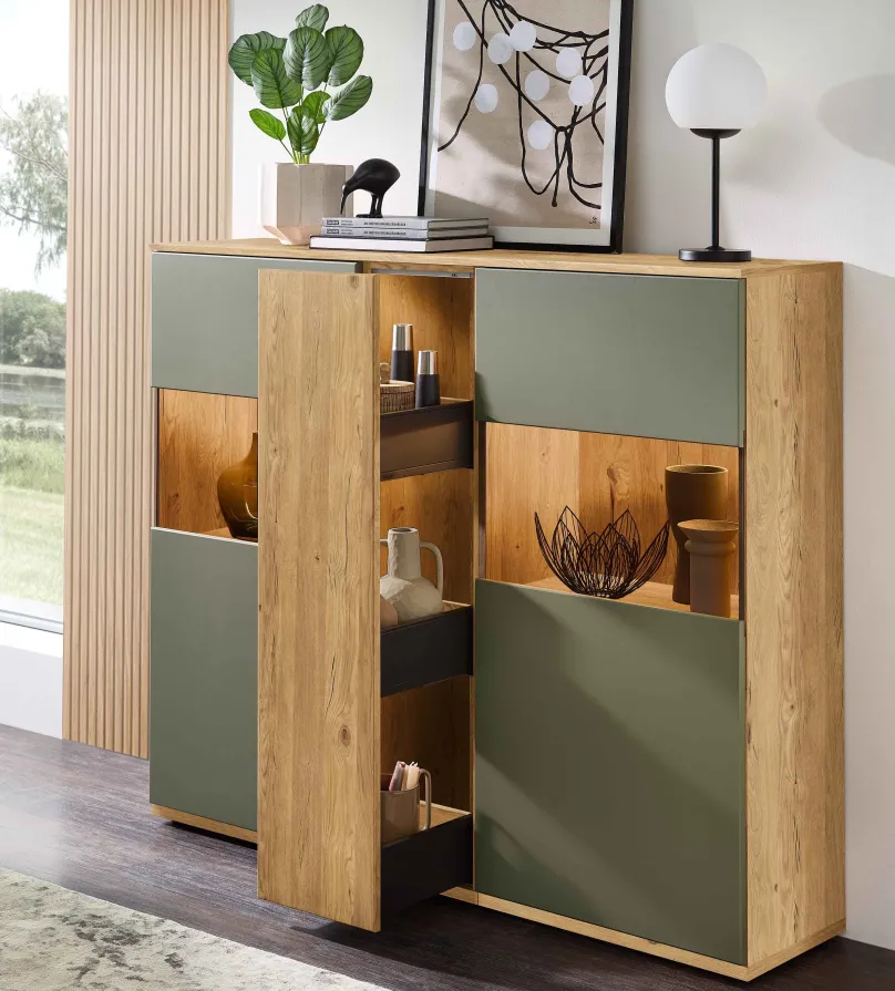 Clearance Zudar Highboard mit Apothekerauszug Highboards|Anrichten